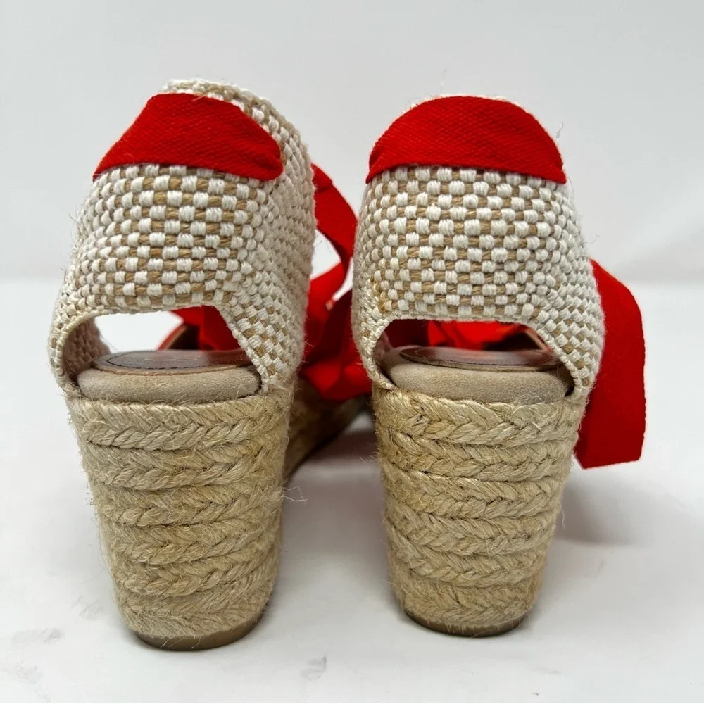 Boden Red Espadrille Wedges with Cream Accents